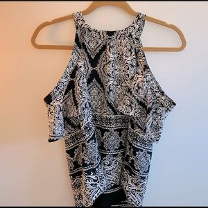 A. BYER printed cold shoulder top